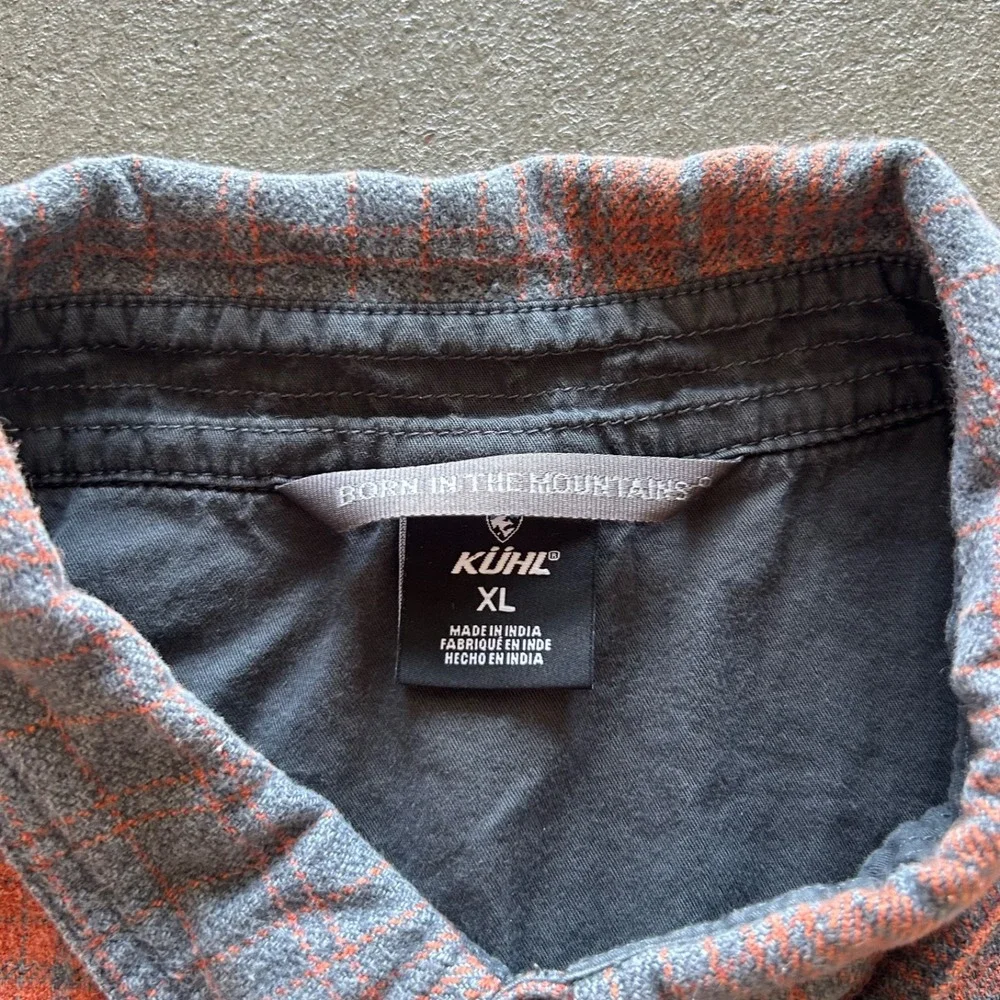 Kuhl Joyrydr Shirt Jacket Men XL Orange Gray Plaid Fleece Button Up Shacket 7516